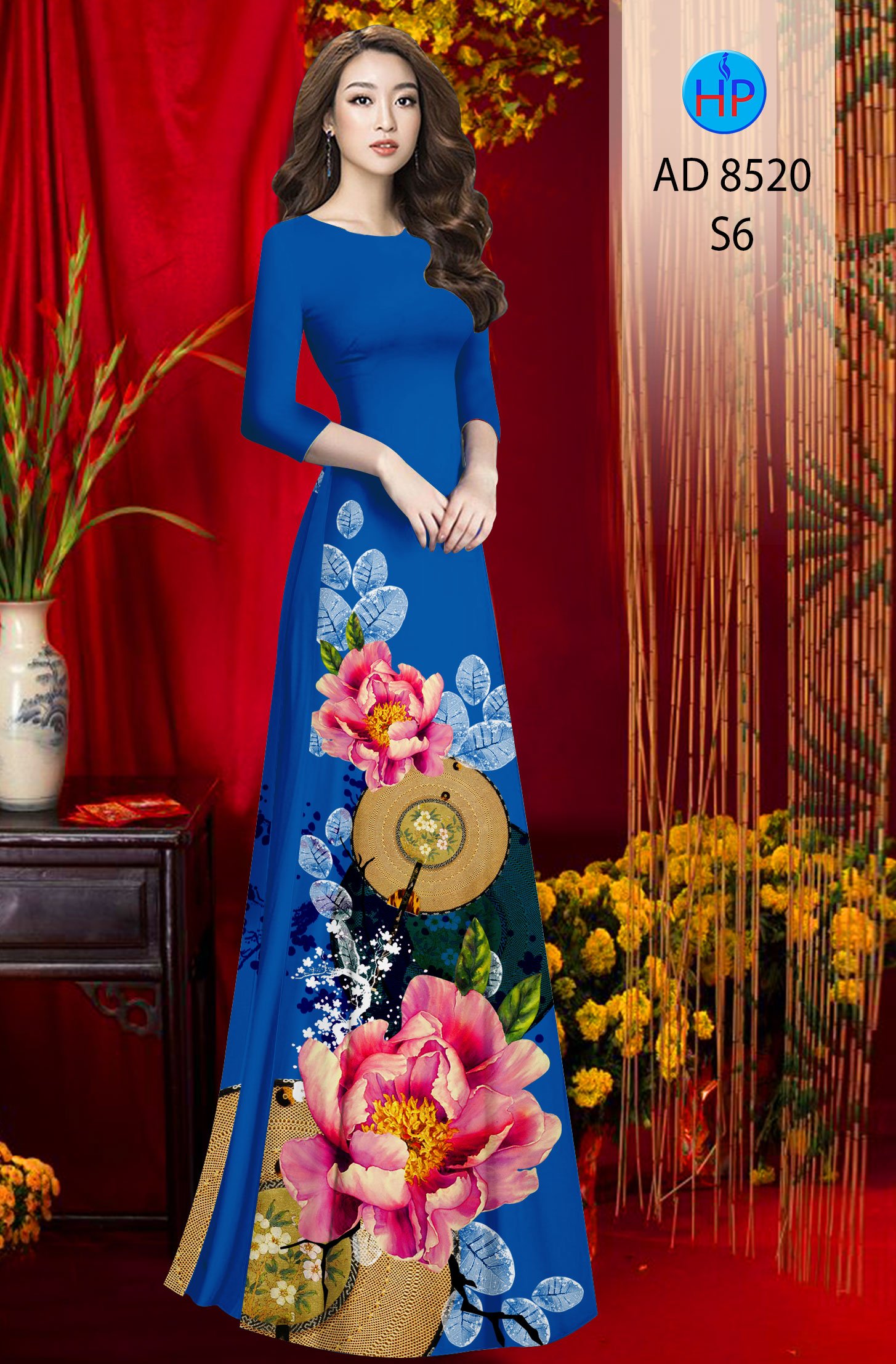 Vải Áo Dài Hoa In 3D kiểu mới AD 8520 49 Vải Áo Dài Hoa In 3D kiểu mới AD 8520
