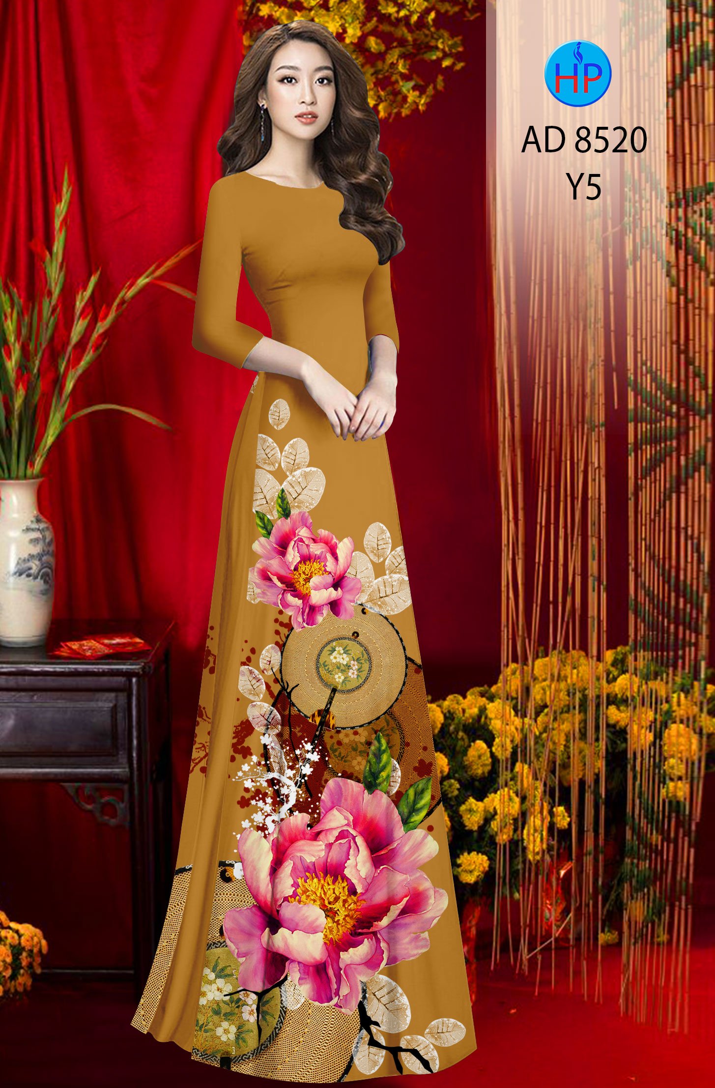 Vải Áo Dài Hoa In 3D kiểu mới AD 8520 47 Vải Áo Dài Hoa In 3D kiểu mới AD 8520