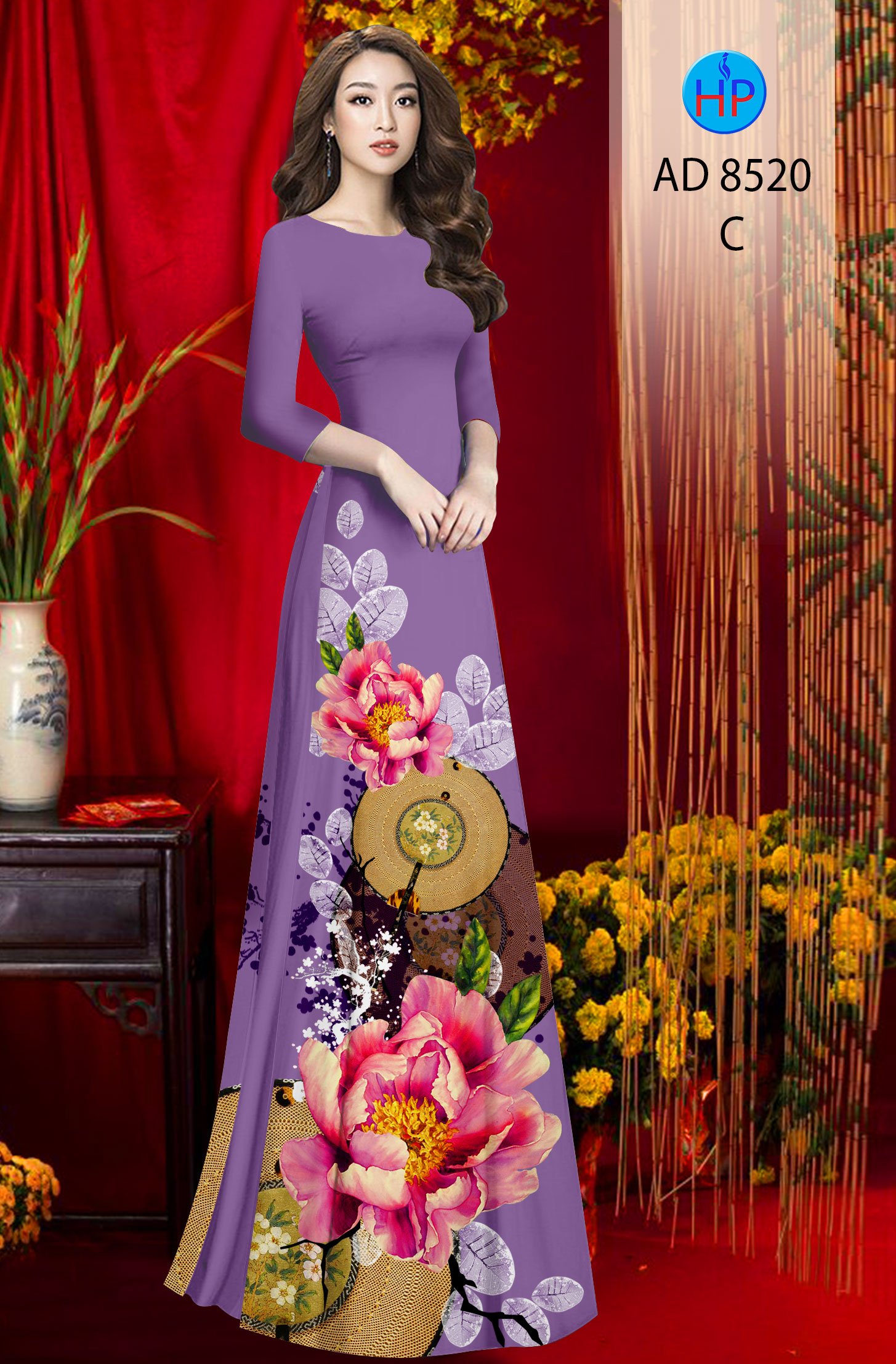 Vải Áo Dài Hoa In 3D kiểu mới AD 8520 48 Vải Áo Dài Hoa In 3D kiểu mới AD 8520