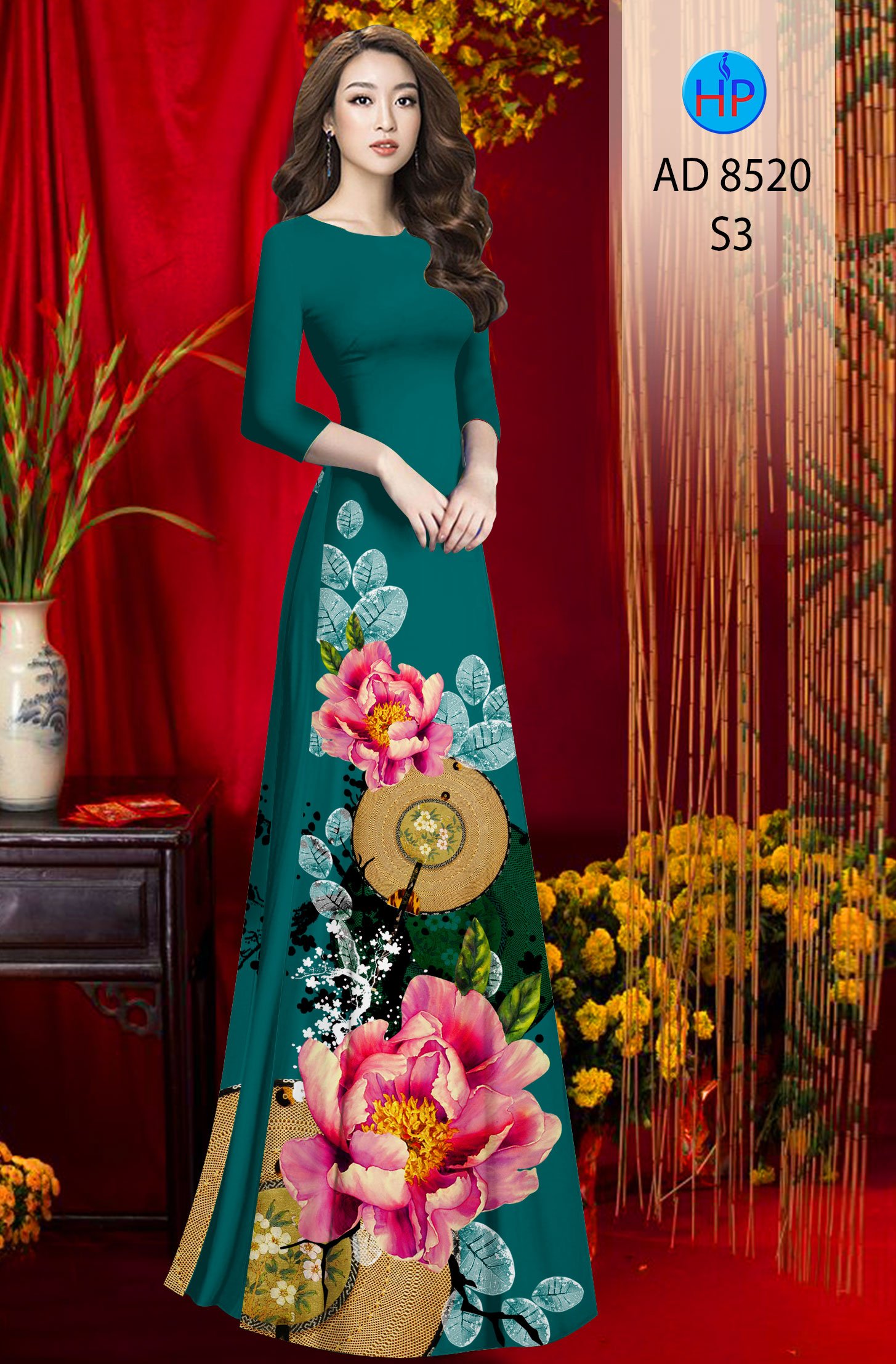 Vải Áo Dài Hoa In 3D kiểu mới AD 8520 51 Vải Áo Dài Hoa In 3D kiểu mới AD 8520