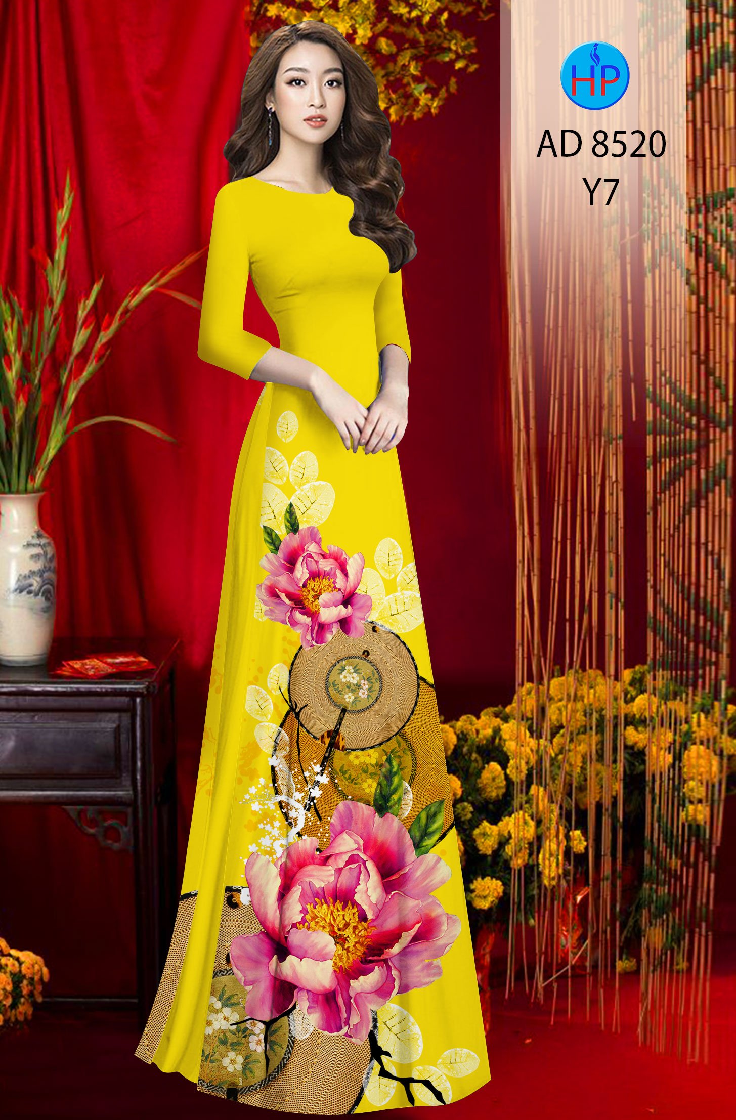 Vải Áo Dài Hoa In 3D kiểu mới AD 8520 52 Vải Áo Dài Hoa In 3D kiểu mới AD 8520