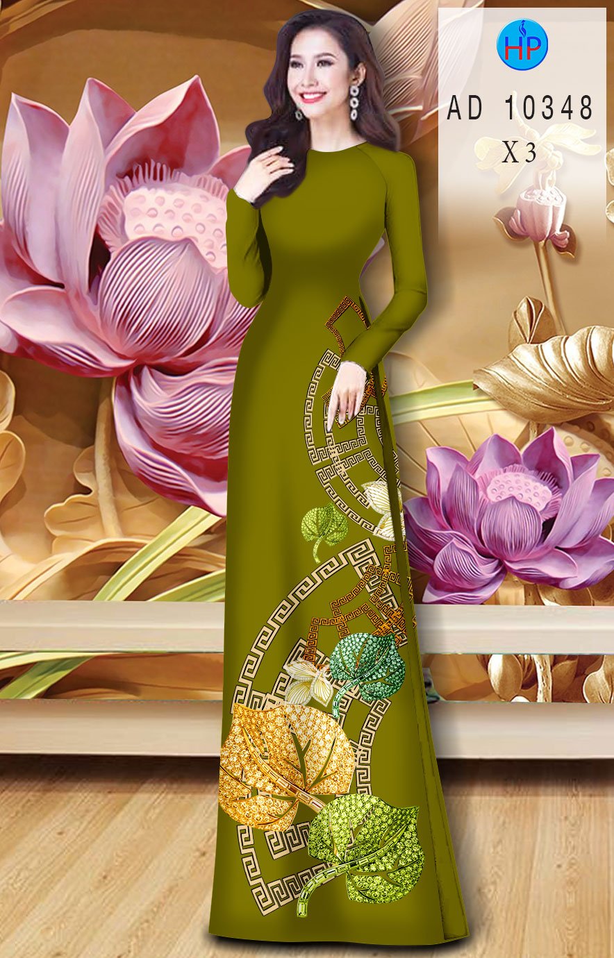 Vải Áo Dài Hinh Lá mới ra AD 10348