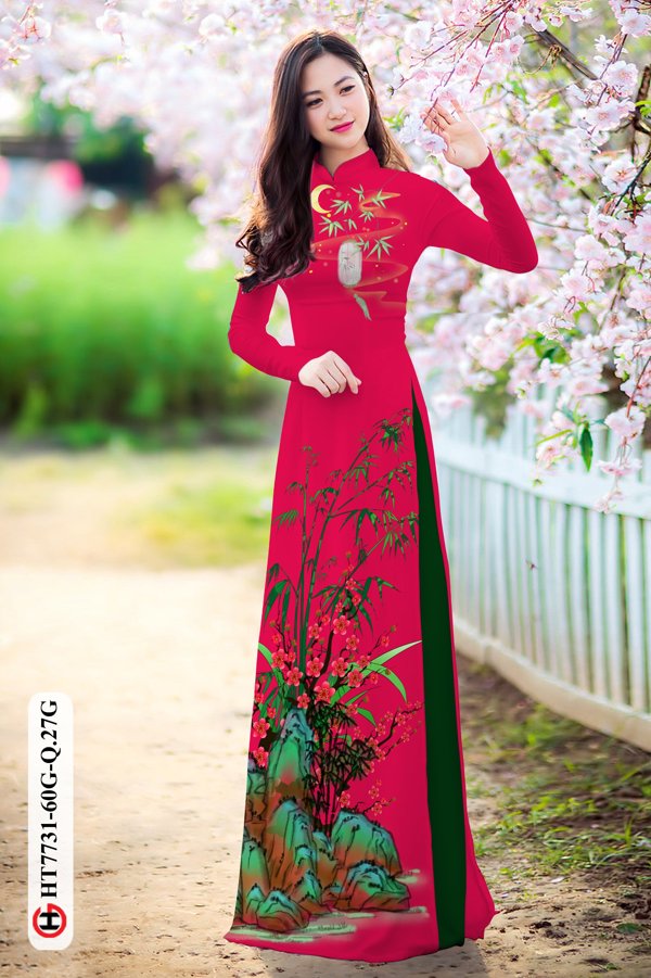 Vải Áo Dài Hoa Đào kiểu mới AD HT7731