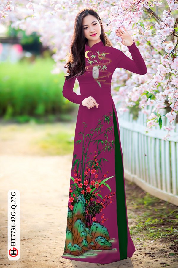 Vải Áo Dài Hoa Đào kiểu mới AD HT7731