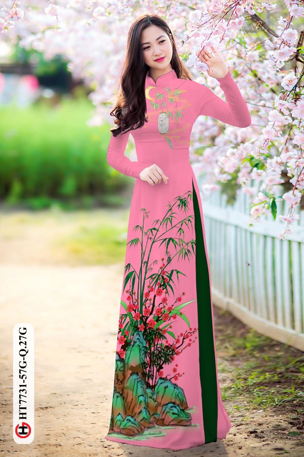 Vải Áo Dài Hoa Đào kiểu mới AD HT7731