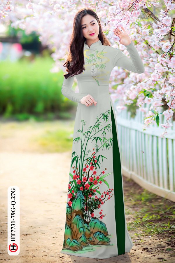 Vải Áo Dài Hoa Đào kiểu mới AD HT7731