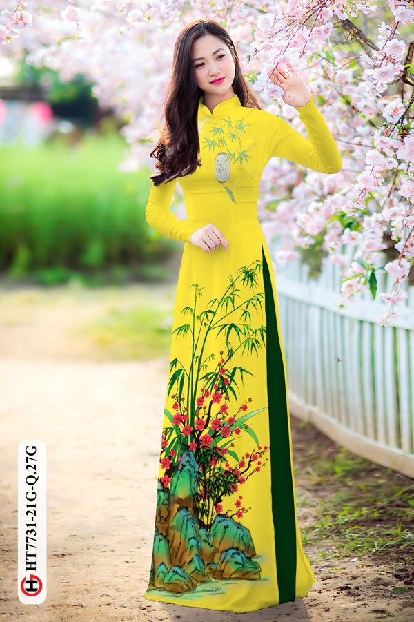 Vải Áo Dài Hoa Đào kiểu mới AD HT7731