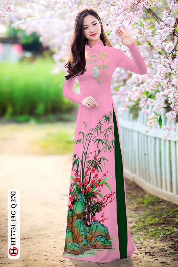 Vải Áo Dài Hoa Đào kiểu mới AD HT7731