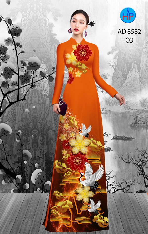 Vải Áo Dài Hoa In 3D kiểu mới AD 8582 43 Vải Áo Dài Hoa In 3D kiểu mới AD 8582