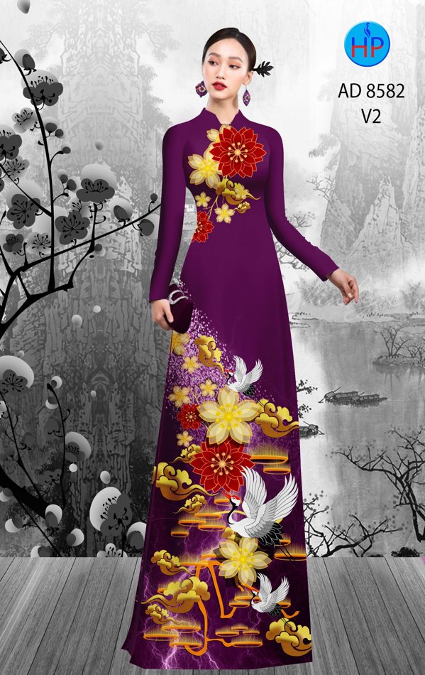Vải Áo Dài Hoa In 3D kiểu mới AD 8582 41 Vải Áo Dài Hoa In 3D kiểu mới AD 8582