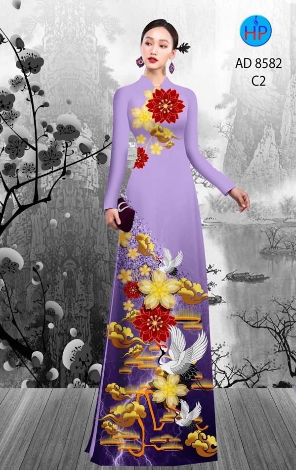 Vải Áo Dài Hoa In 3D kiểu mới AD 8582 40 Vải Áo Dài Hoa In 3D kiểu mới AD 8582