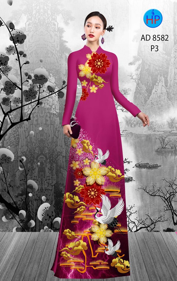 Vải Áo Dài Hoa In 3D kiểu mới AD 8582 42 Vải Áo Dài Hoa In 3D kiểu mới AD 8582