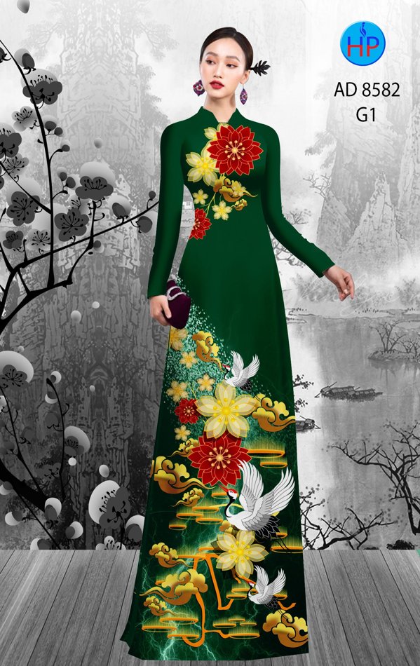 Vải Áo Dài Hoa In 3D kiểu mới AD 8582 46 Vải Áo Dài Hoa In 3D kiểu mới AD 8582