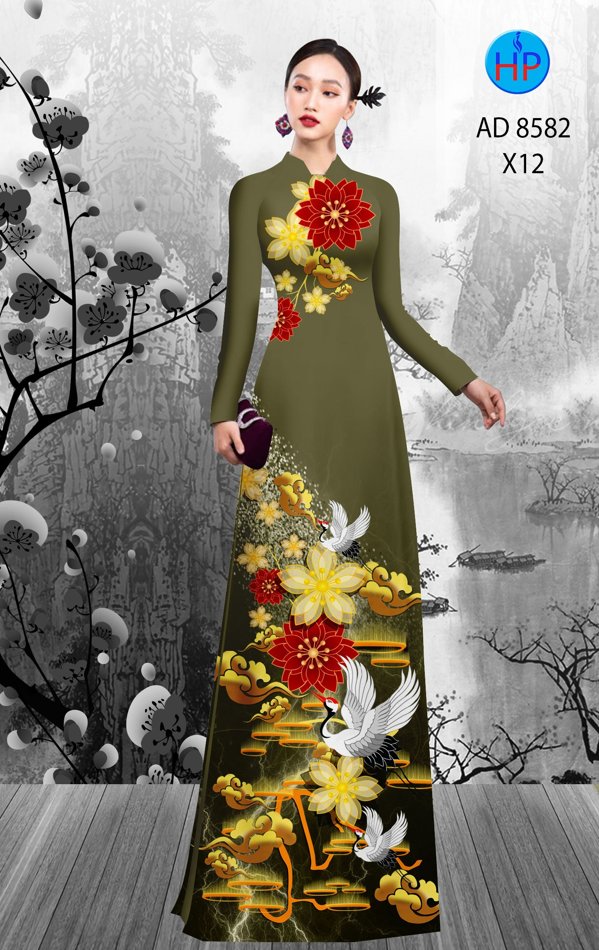 Vải Áo Dài Hoa In 3D kiểu mới AD 8582 47 Vải Áo Dài Hoa In 3D kiểu mới AD 8582