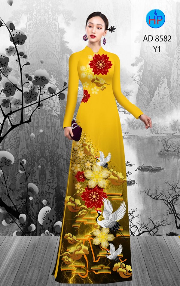 Vải Áo Dài Hoa In 3D kiểu mới AD 8582 44 Vải Áo Dài Hoa In 3D kiểu mới AD 8582