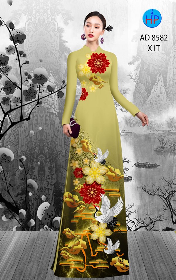 Vải Áo Dài Hoa In 3D kiểu mới AD 8582 48 Vải Áo Dài Hoa In 3D kiểu mới AD 8582