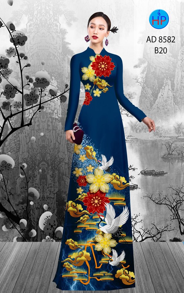 Vải Áo Dài Hoa In 3D kiểu mới AD 8582 50 Vải Áo Dài Hoa In 3D kiểu mới AD 8582