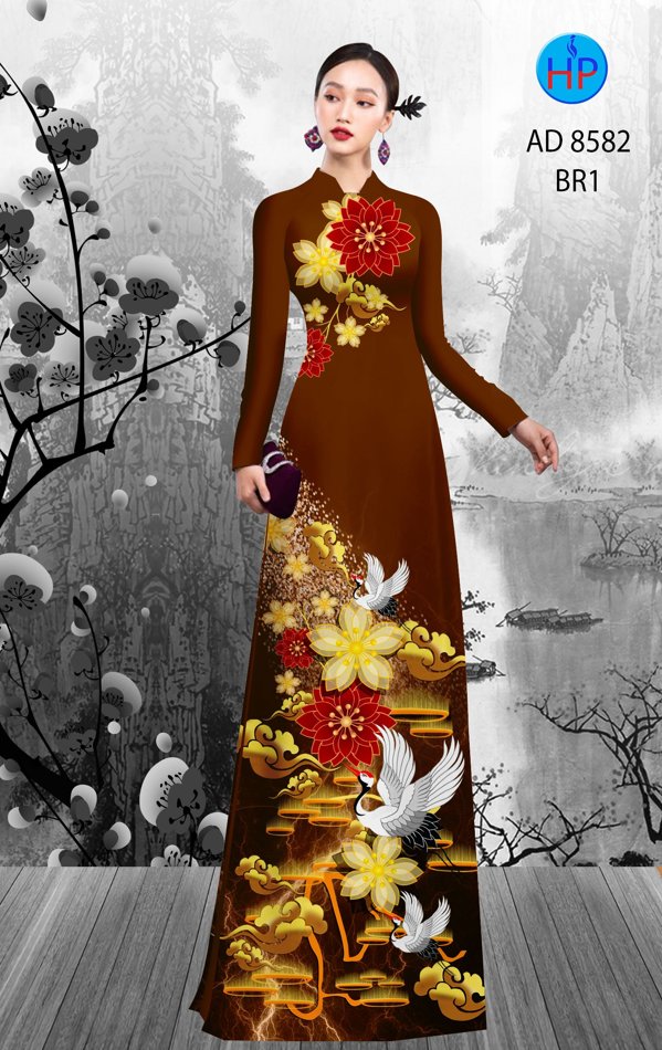 Vải Áo Dài Hoa In 3D kiểu mới AD 8582 52 Vải Áo Dài Hoa In 3D kiểu mới AD 8582