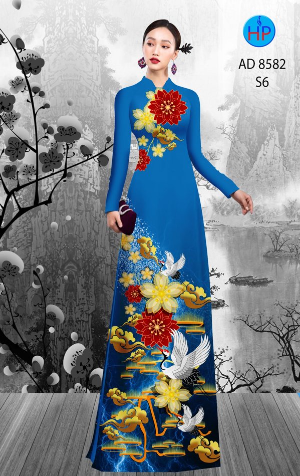 Vải Áo Dài Hoa In 3D kiểu mới AD 8582 49 Vải Áo Dài Hoa In 3D kiểu mới AD 8582