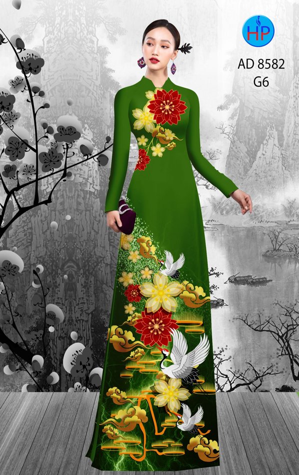 Vải Áo Dài Hoa In 3D kiểu mới AD 8582 51 Vải Áo Dài Hoa In 3D kiểu mới AD 8582