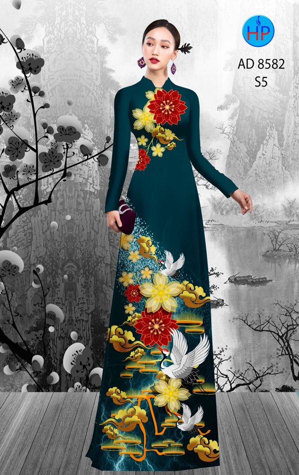 Vải Áo Dài Hoa In 3D kiểu mới AD 8582 54 Vải Áo Dài Hoa In 3D kiểu mới AD 8582
