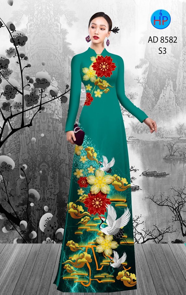 Vải Áo Dài Hoa In 3D kiểu mới AD 8582 53 Vải Áo Dài Hoa In 3D kiểu mới AD 8582