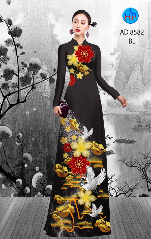 Vải Áo Dài Hoa In 3D kiểu mới AD 8582 55 Vải Áo Dài Hoa In 3D kiểu mới AD 8582