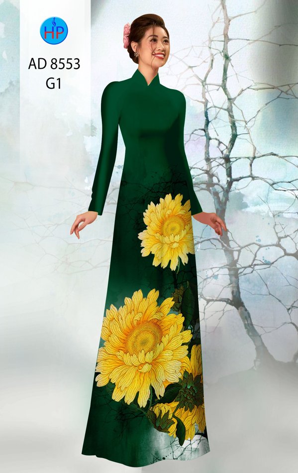 Vải Áo Dài Hoa Cúc thiết kế 2020 AD 8553