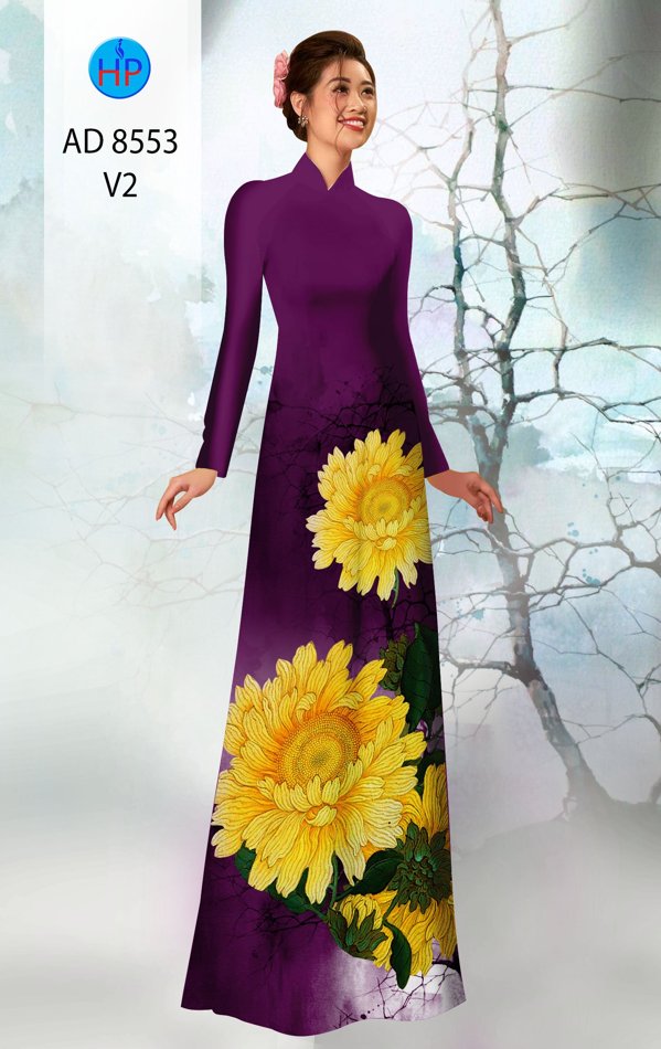 Vải Áo Dài Hoa Cúc thiết kế 2020 AD 8553