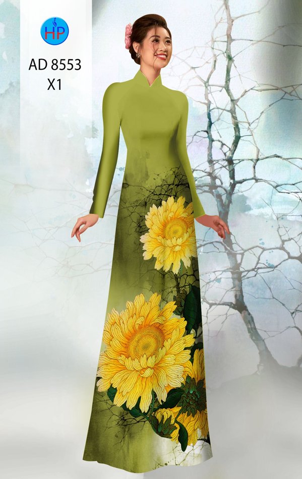 Vải Áo Dài Hoa Cúc thiết kế 2020 AD 8553