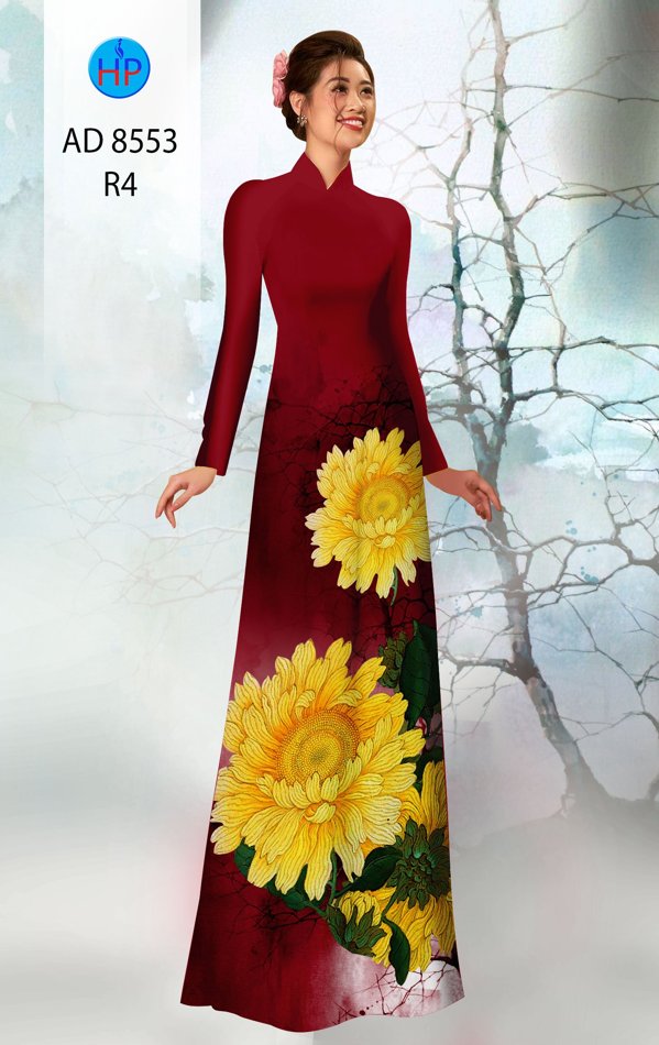 Vải Áo Dài Hoa Cúc thiết kế 2020 AD 8553