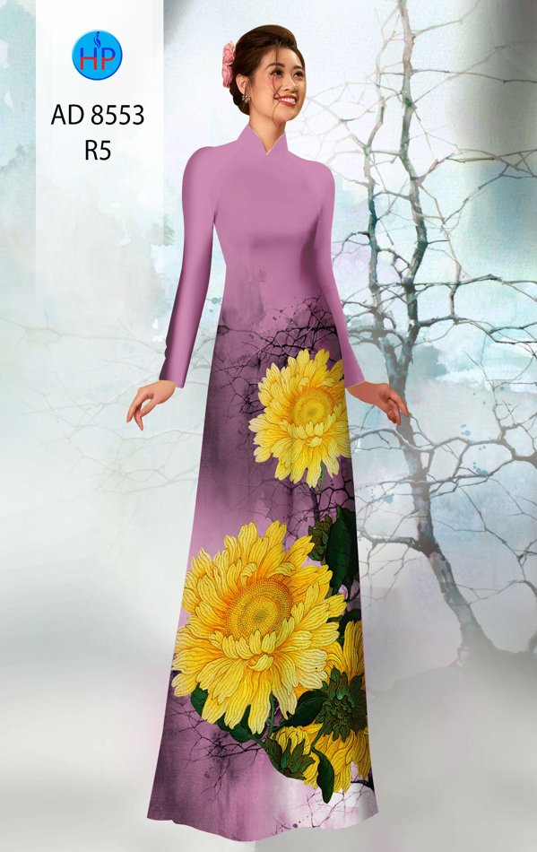 Vải Áo Dài Hoa Cúc thiết kế 2020 AD 8553