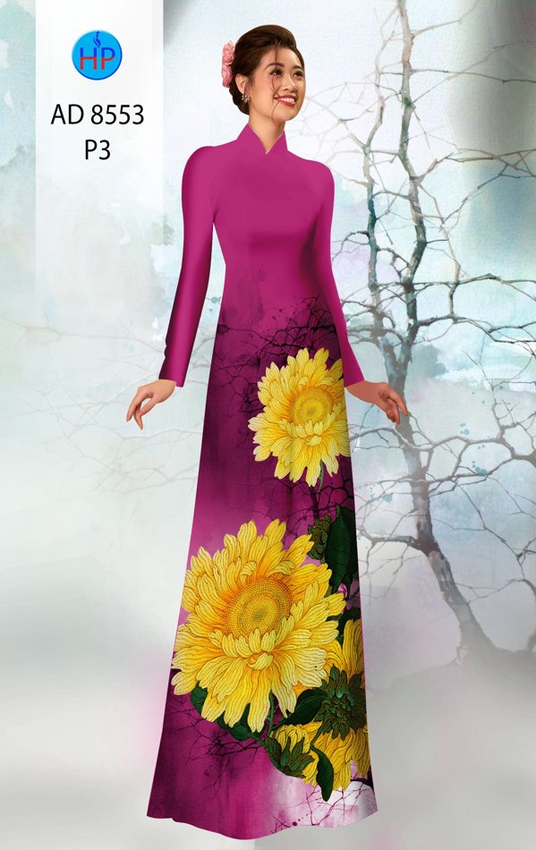 Vải Áo Dài Hoa Cúc thiết kế 2020 AD 8553