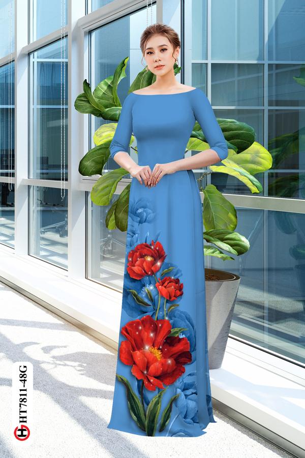 Vải Áo Dài Hoa In 3D mới ra AD HT7811