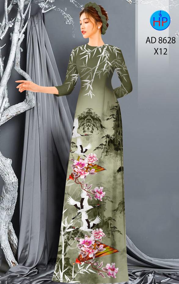 Vải Áo Dài Phong Cảnh Và Chim Hạc kiểu mới AD 8628