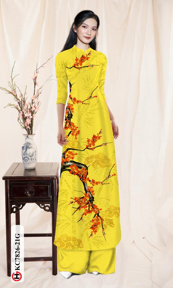 Vải Áo Dài Hoa Đào kiểu mới AD KC7826 32 Vải Áo Dài Hoa Đào kiểu mới AD KC7826