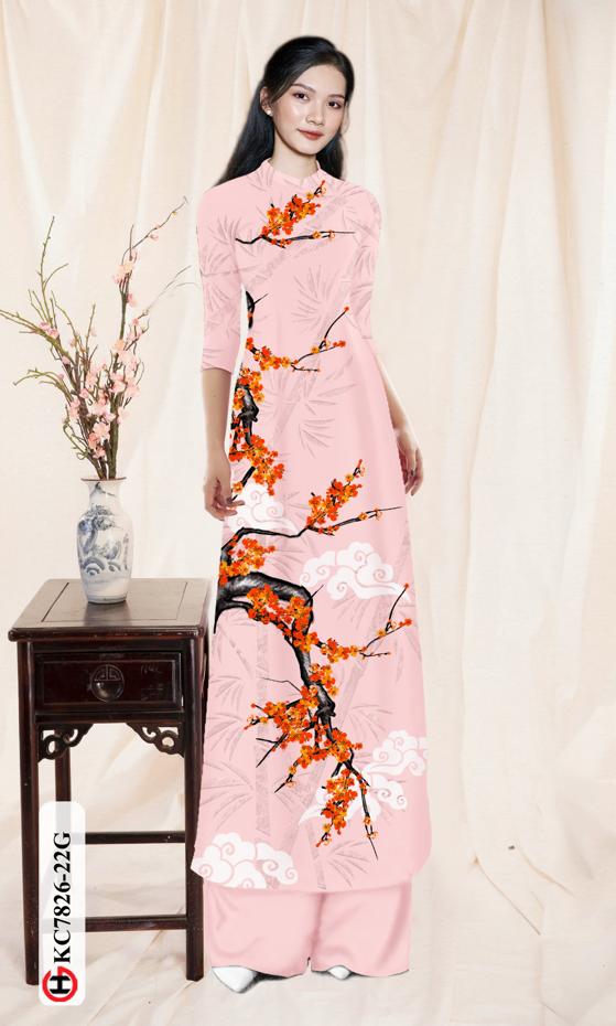 Vải Áo Dài Hoa Đào kiểu mới AD KC7826 35 Vải Áo Dài Hoa Đào kiểu mới AD KC7826