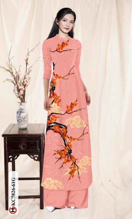 Vải Áo Dài Hoa Đào kiểu mới AD KC7826 34 Vải Áo Dài Hoa Đào kiểu mới AD KC7826