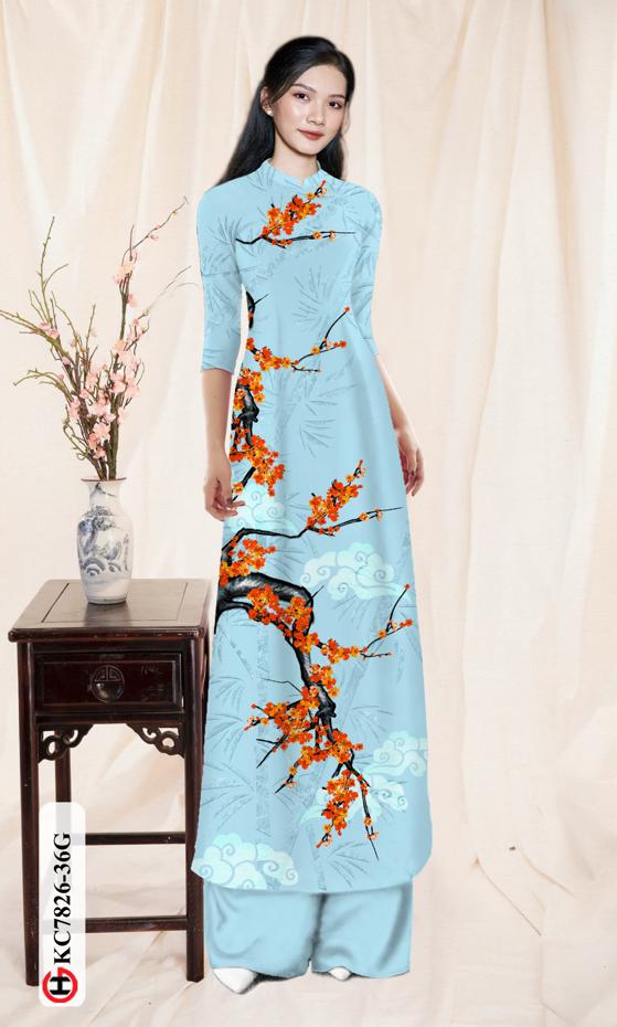 Vải Áo Dài Hoa Đào kiểu mới AD KC7826 36 Vải Áo Dài Hoa Đào kiểu mới AD KC7826