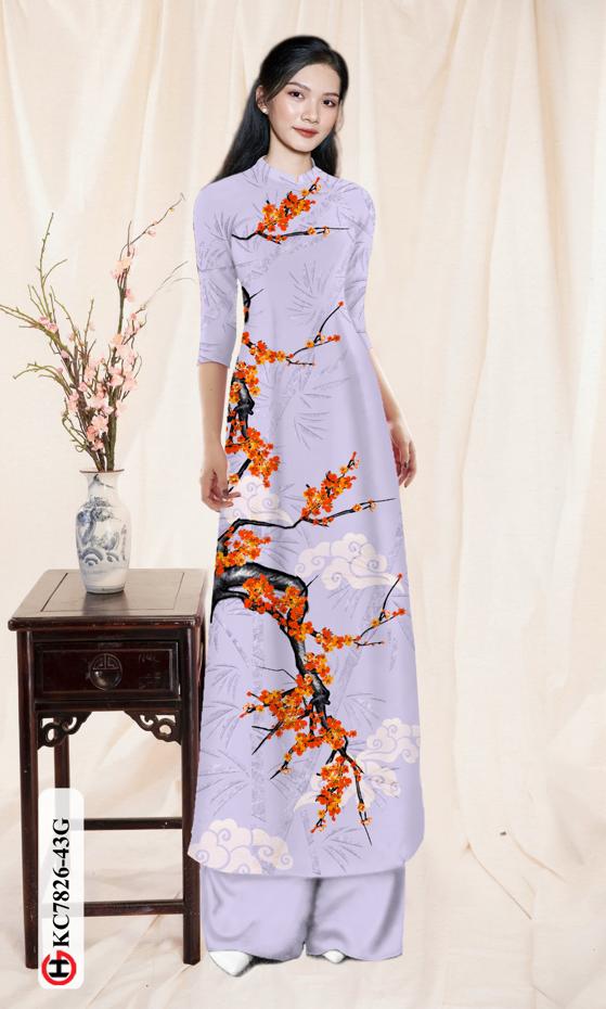 Vải Áo Dài Hoa Đào kiểu mới AD KC7826 41 Vải Áo Dài Hoa Đào kiểu mới AD KC7826