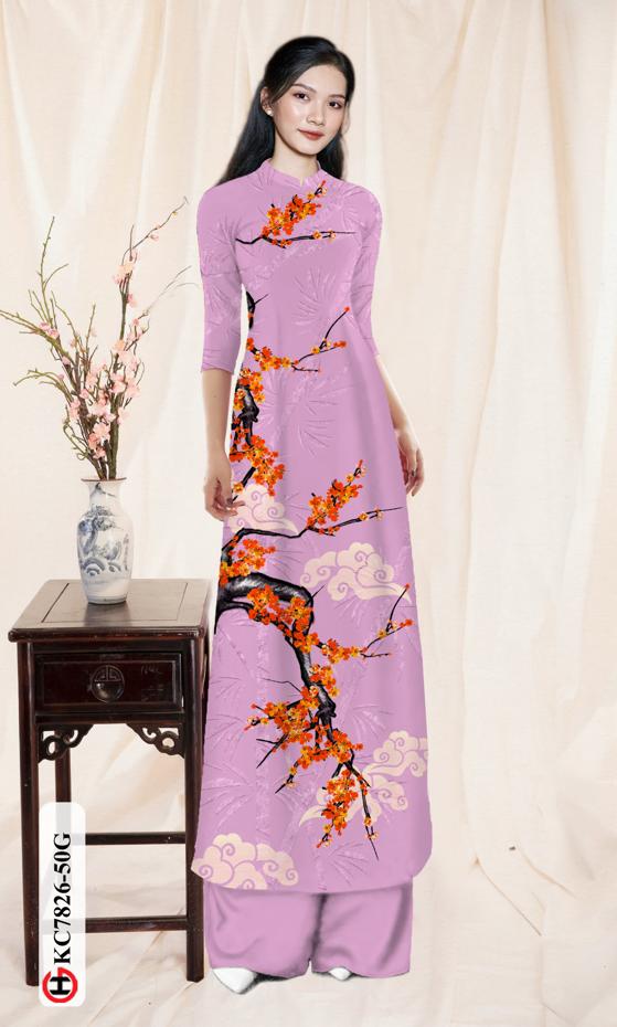 Vải Áo Dài Hoa Đào kiểu mới AD KC7826 40 Vải Áo Dài Hoa Đào kiểu mới AD KC7826