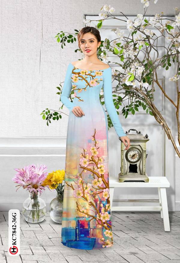 Vải Áo Dài Hoa Mai kiểu mới AD KC7842
