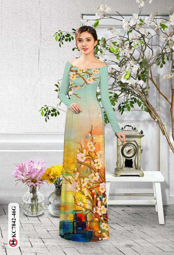 Vải Áo Dài Hoa Mai kiểu mới AD KC7842