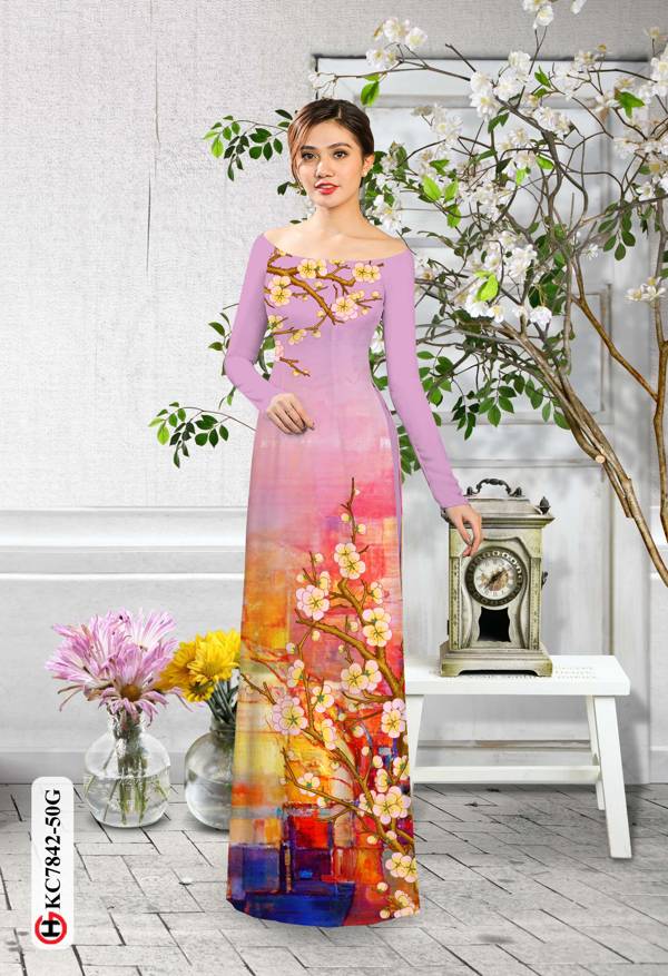 Vải Áo Dài Hoa Mai kiểu mới AD KC7842