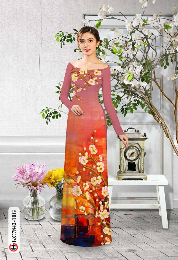 Vải Áo Dài Hoa Mai kiểu mới AD KC7842