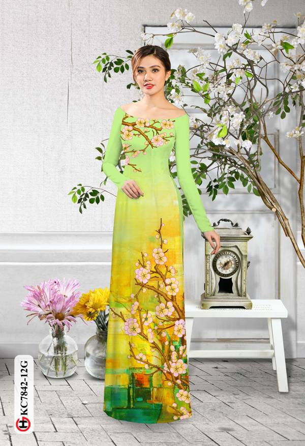 Vải Áo Dài Hoa Mai kiểu mới AD KC7842