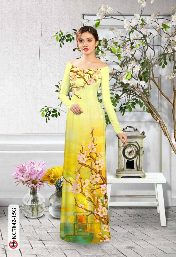 Vải Áo Dài Hoa Mai kiểu mới AD KC7842