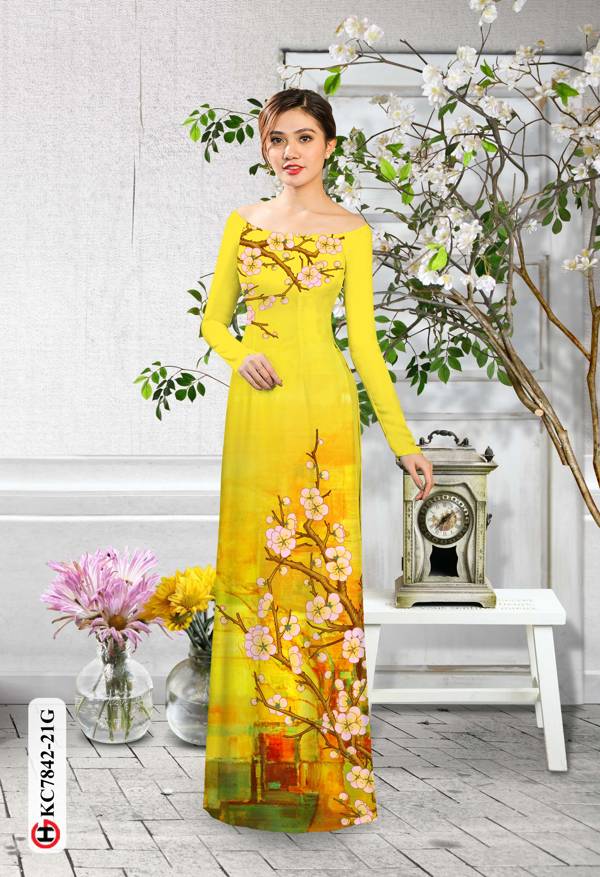 Vải Áo Dài Hoa Mai kiểu mới AD KC7842
