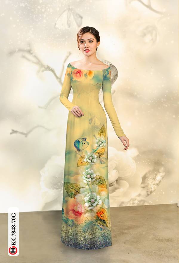 Vải Áo Dài Hoa In 3D thiết kế 2020 AD KC7848