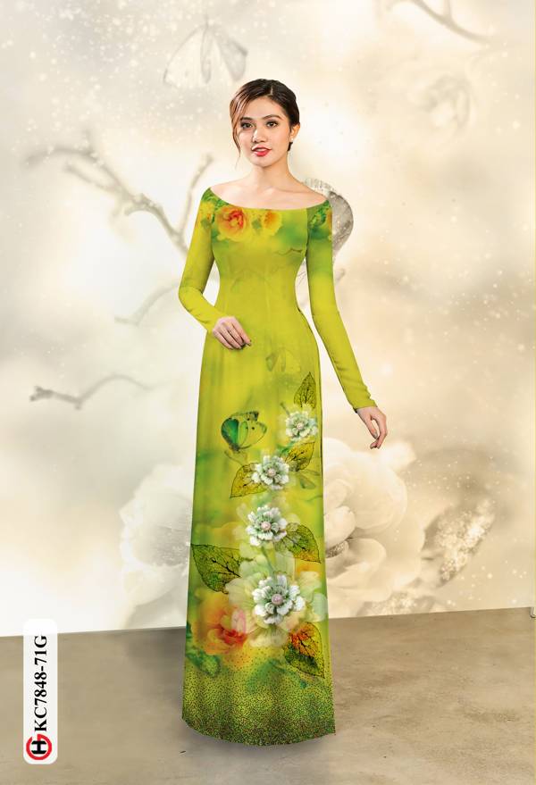 Vải Áo Dài Hoa In 3D thiết kế 2020 AD KC7848